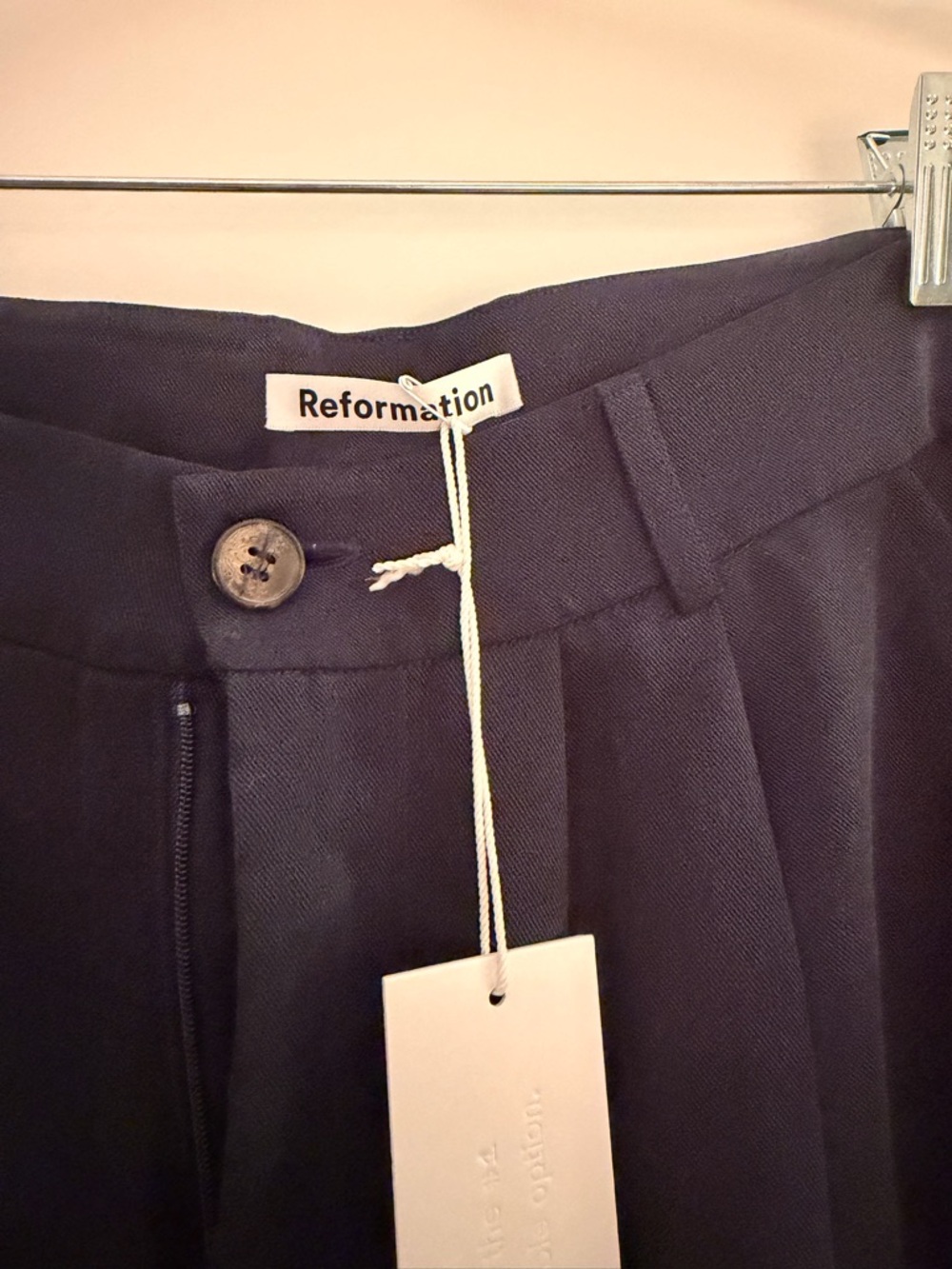 NWT- Reformation Mason Navy Wide-Leg Pleated Trousers - Picture 3 of 5